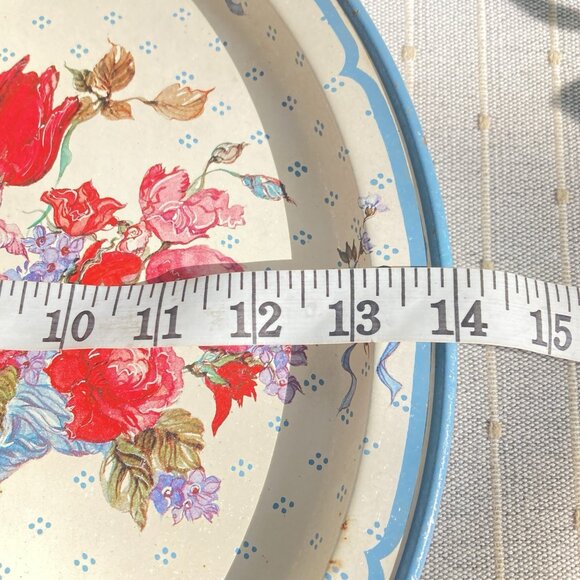 Vintage 80s Tray Floral Tulips & Basket Tin Serving Bar Potpourri Press Signed - Picture 8 of 10